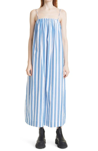 Shop Ganni Stripe Organic Cotton Dress In Daphne