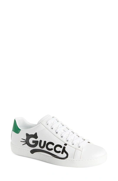 Shop Gucci Ace Cat Logo Low Top Sneaker In White/ New Shamarock