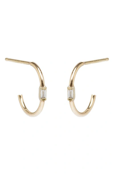 Shop Zoë Chicco Baguette Diamond Huggie Hoop Earrings In 14k Yellow Gold