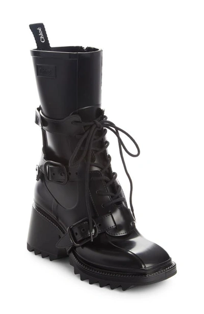 Shop Chloé Betty Waterproof Harness Rain Boot In Black