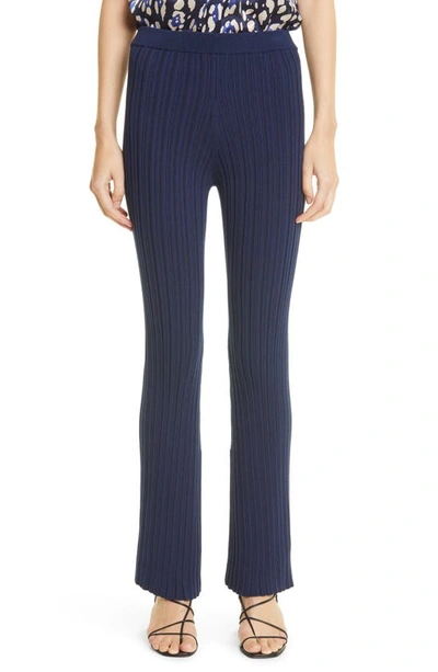 Shop Adam Lippes Ribbed Split Hem Flare Pants In Navy