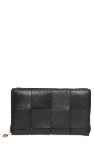 Shop Bottega Veneta Intrecciato Leather Continental Wallet In Black-gold
