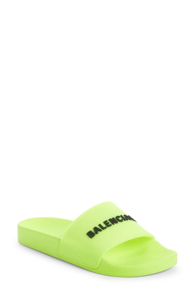 Shop Balenciaga Logo Sport Slide In Fluo Yellow/ Black