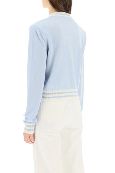 Shop Balmain Cropped Logo Sweatshirt In Blue,white,light Blue