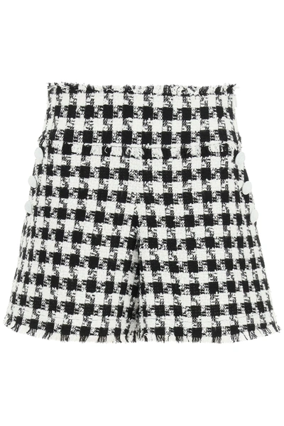 Shop Balmain Gingham Shorts In White,black