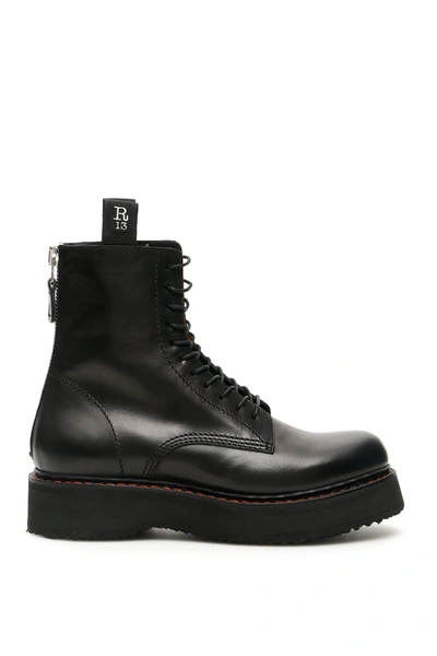 R13 Platform Leather Ankle Boots In Black,orange