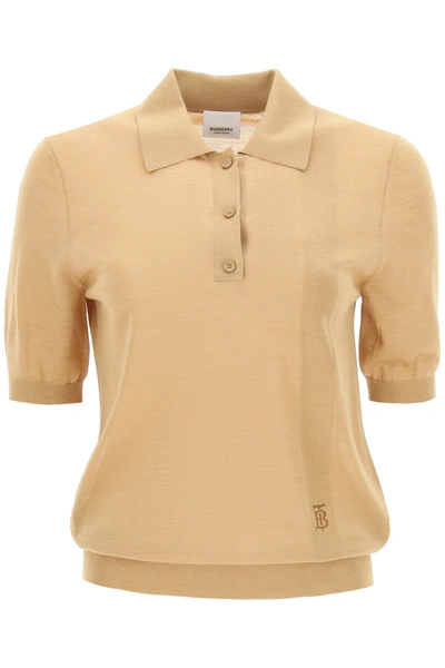 Shop Burberry Madeline Polo Shirt With Monogram In Beige