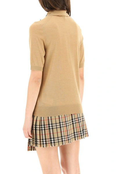 Shop Burberry Madeline Polo Shirt With Monogram In Beige