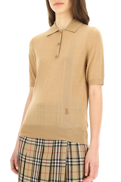 Shop Burberry Madeline Polo Shirt With Monogram In Beige