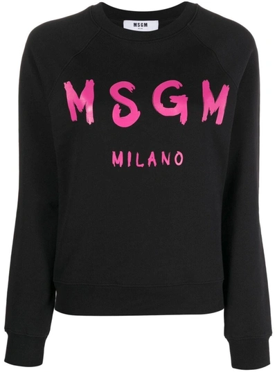 Shop Msgm Black Sweatshirt With Logo Print