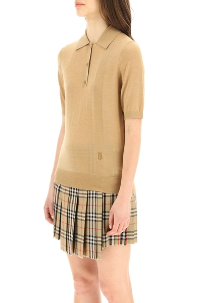 Shop Burberry Madeline Polo Shirt With Monogram In Beige