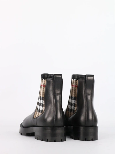 Shop Burberry Black Leather Chelsea Boots In Black/beige