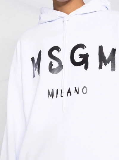 Shop Msgm White Jersey Hoodie With Logo Print