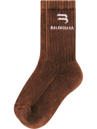 Shop Balenciaga Intarsia-knit Logo Socks In Black