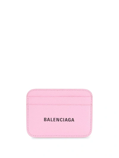 Shop Balenciaga Logo-print Pebbled-texture Cardholder In Pink