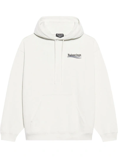 Shop Balenciaga Political Campaign Embroidered Logo Hoodie In White