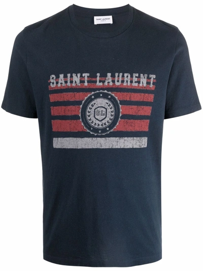 Shop Saint Laurent Logo-print T-shirt In Blue