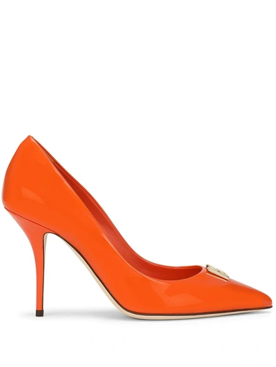 Shop Dolce & Gabbana Dg Plaque Point-toe Pumps In Orange