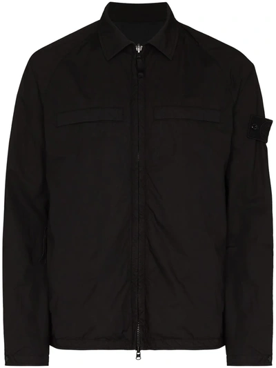 Shop Stone Island Si Ghost Zip Over Ls Sht Blk In Black