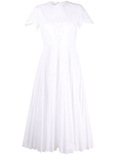 Shop Valentino Broderie Anglaise Pleated Dress In White