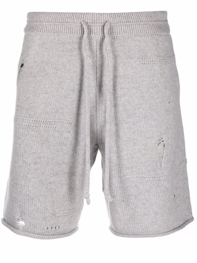 Shop Helmut Lang Distressed Knitted Track Shorts In Grey