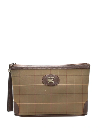 Pre-owned Burberry Plaid Zipped Pouch In Brown