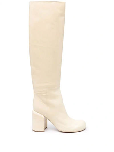 Shop Jil Sander Knee-length High-heel Leather Boots In Neutrals