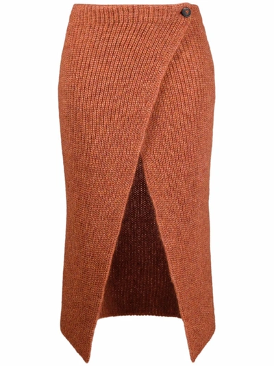 Shop Alanui Ribbed-knit Mid-length Skirt In Orange