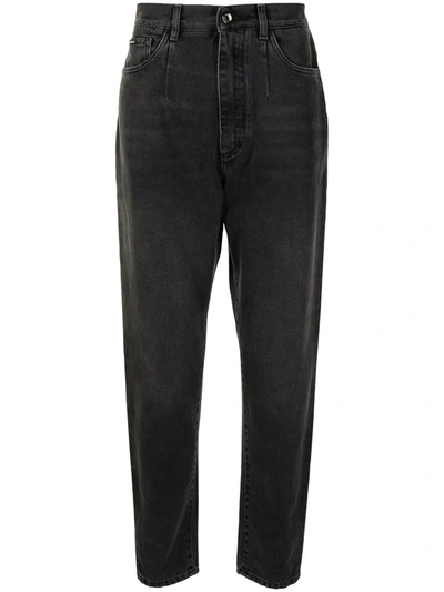 Shop Dolce & Gabbana High-waisted Tapered Jeans In Black