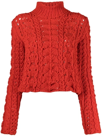 Pre-owned Yohji Yamamoto 1990s Chunky Knit Roll Neck Jumper In Red