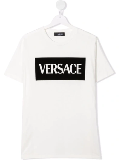 Shop Versace Teen Logo-print Short-sleeve T-shirt In White