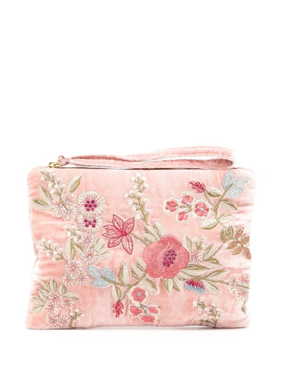 Shop Anke Drechsel Floral-embroidered Makeup Bag In Pink