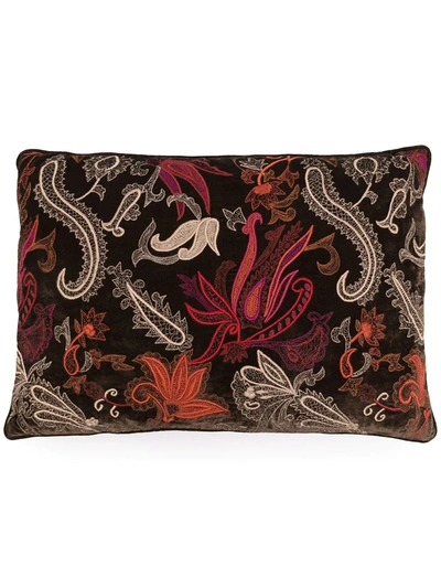 Shop Anke Drechsel Paisley-embroidered Cushion In Brown