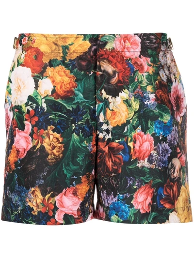 Shop Orlebar Brown Floral Print Swim Shorts In Black