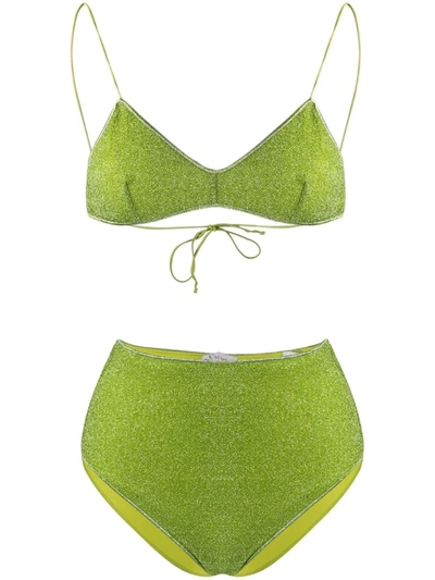 Shop Oseree Lumiére Lurex Bikini In Green