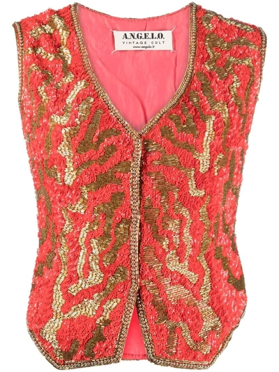 Pre-owned A.n.g.e.l.o. Vintage Cult 1980s V-neck Sequinned Waistcoat In Red