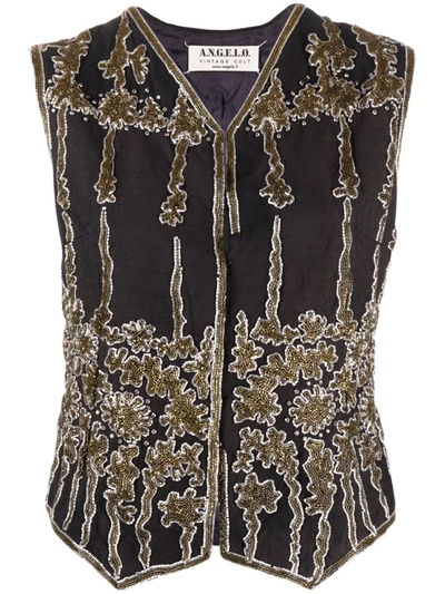 Pre-owned A.n.g.e.l.o. Vintage Cult 1990s V-neck Sequinned Waistcoat In Brown