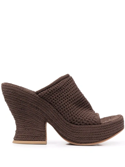 Bottega Veneta Brown Open-toe Wedge Mules In Brown
