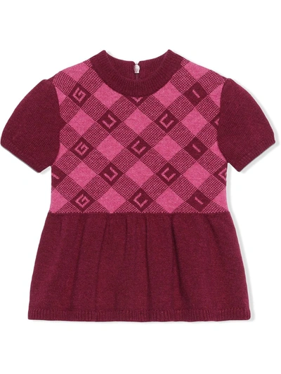 Shop Gucci Check-pattern Short-sleeve Dress In Pink