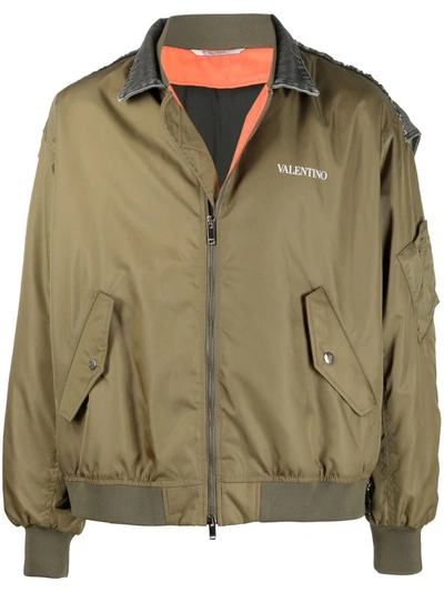 Shop Valentino Logo-print Bomber Jacket In Green