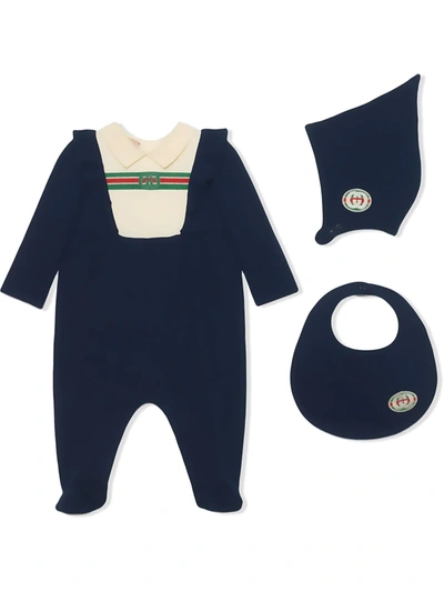 Shop Gucci Interlocking G Babygrow Set In Blue