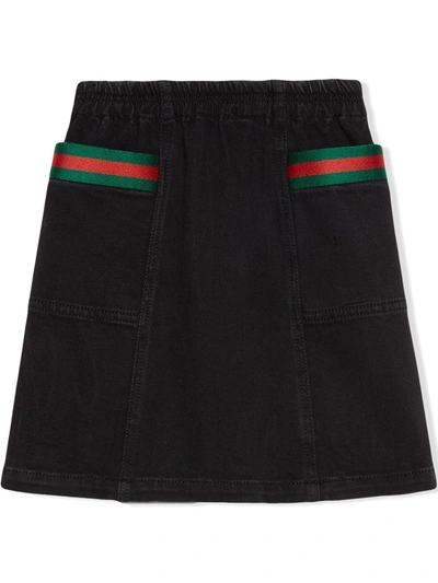 Shop Gucci Web-detail Denim Skirt In Black