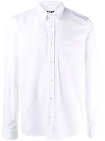 Shop Balmain Embroidered-logo Cotton Shirt In White