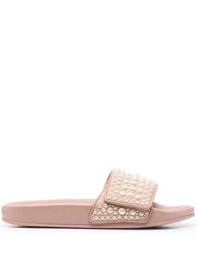 Shop Jimmy Choo Fitz Embellished Slides In Pink