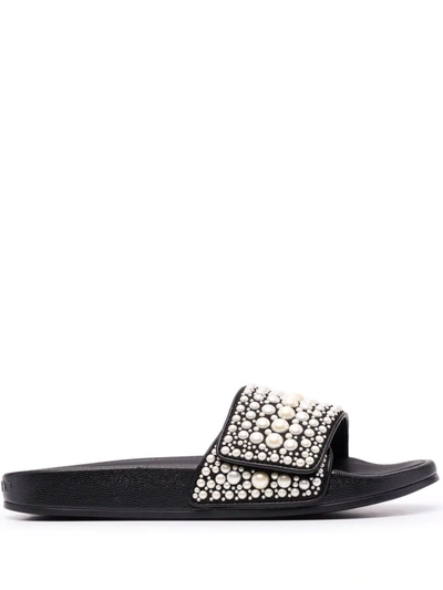 Shop Jimmy Choo Fitz Embellished Slides In Black