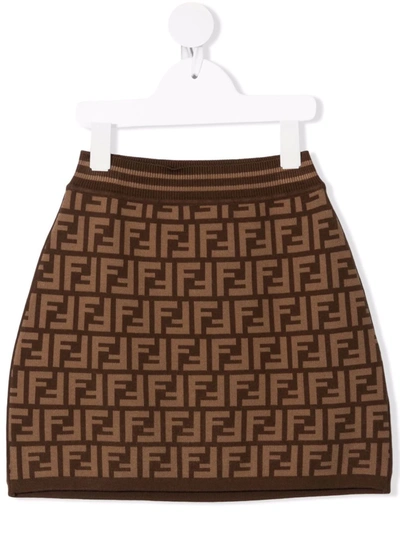 Shop Fendi Ff-print Knitted Skirt In Brown