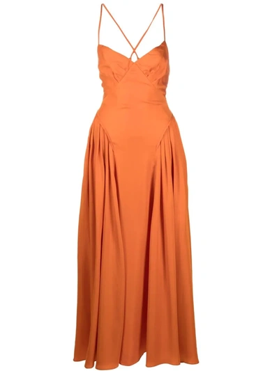 Shop Self-portrait Tie Bodice Maxi Dress In Orange