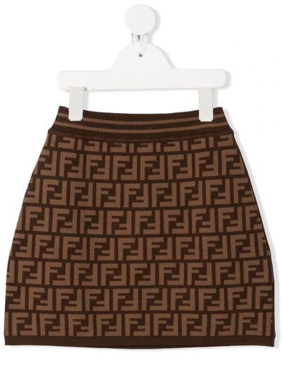 Shop Fendi Ff-print Knitted Skirt In Brown