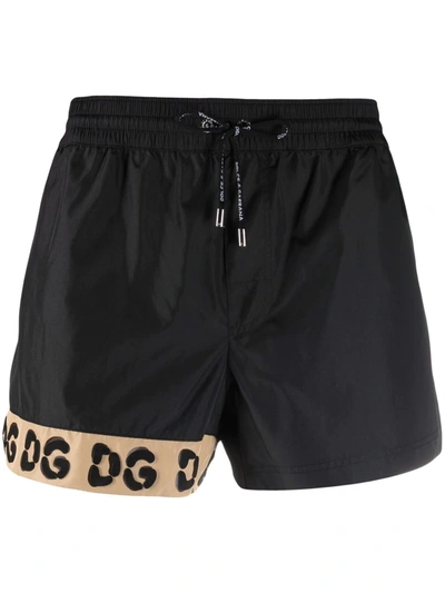 Shop Dolce & Gabbana Dg Leopard-print Swimming Shorts In Black