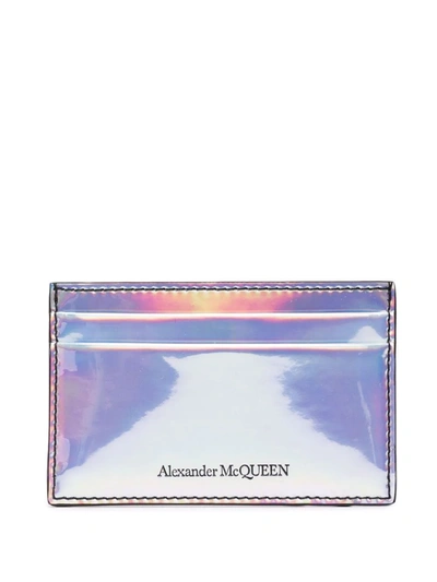 Shop Alexander Mcqueen Logo-embossed Iridescent Cardholder In Silver